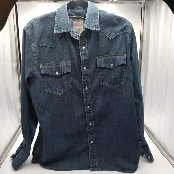 Levi’s Women’s Blue Denim Pearl Snap Western Shirt Modern Fit Size Large - Picture 1 of 7